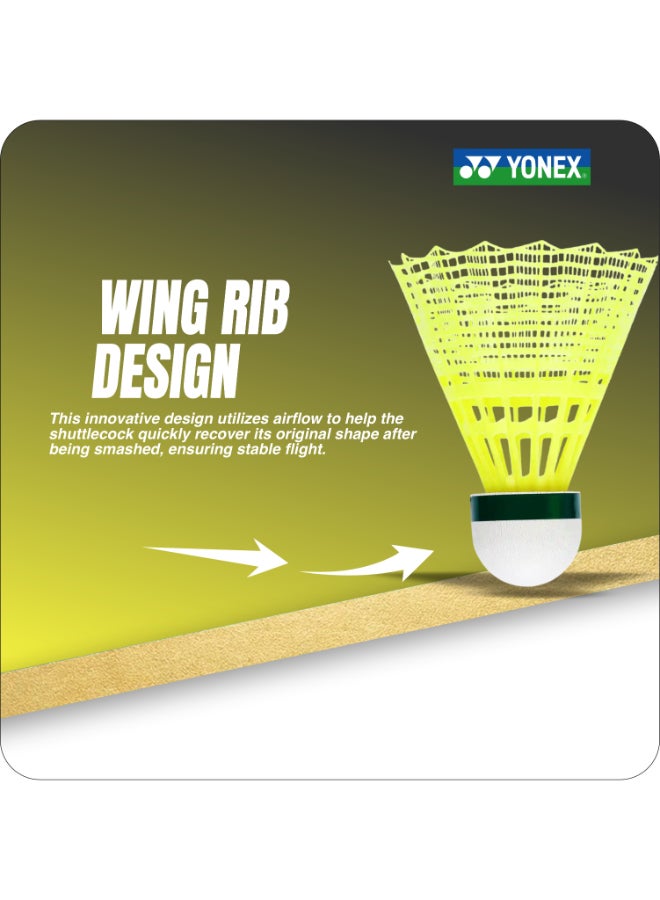 يونيكس كرات ريشة يونيكس مافيس 600 نايلون صفراء - عبوة من 6 كرات ريشة صناعية للريشة الطائرة تتميز بثبات الطيران، والمتانة العالية، والسرعة الثابتة للتدريب والمباريات - Image 3